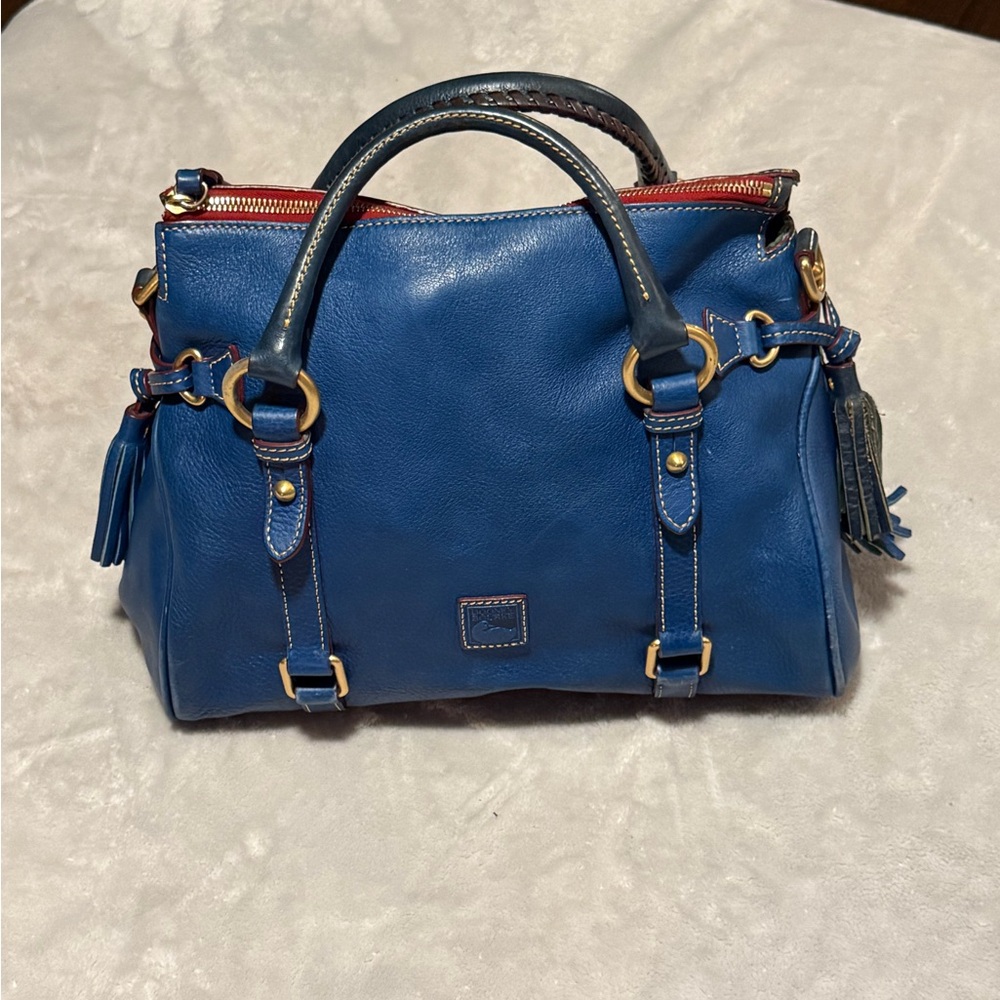 Royal Blue Leather Satchel with Black Trim and Silver Hardware